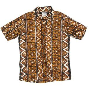 Vintage DON LOPER 70s Aloha Brown Tiki Loop Collar Hawaiian Mens Shirt sz M /504